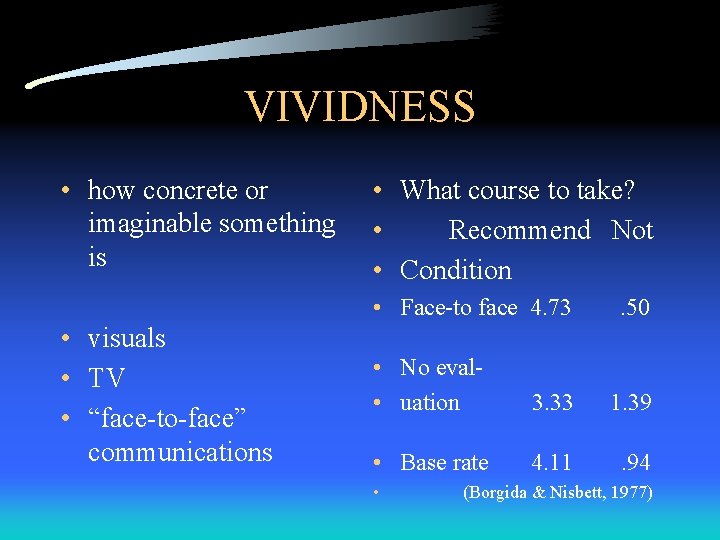 VIVIDNESS • how concrete or imaginable something is • What course to take? •
