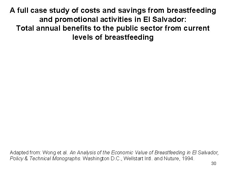 A full case study of costs and savings from breastfeeding and promotional activities in