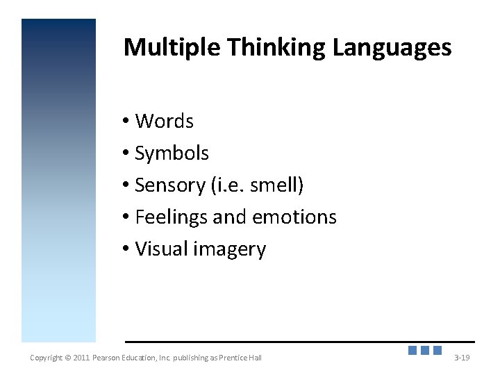 Multiple Thinking Languages • Words • Symbols • Sensory (i. e. smell) • Feelings