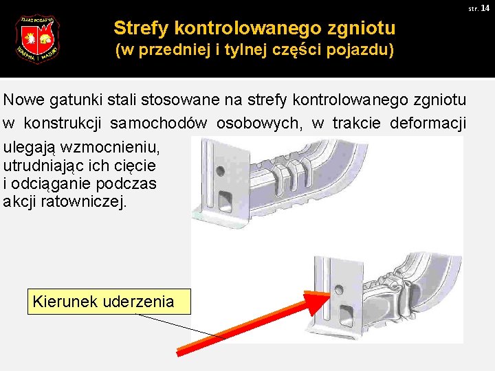 str. 14 Strefy kontrolowanego zgniotu (w przedniej i tylnej części pojazdu) Nowe gatunki stali