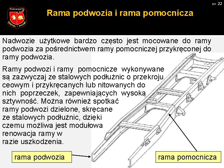 str. 22 Rama podwozia i rama pomocnicza Nadwozie użytkowe bardzo często jest mocowane do