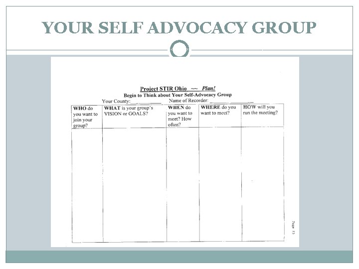 YOUR SELF ADVOCACY GROUP 