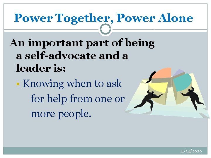 Power Together, Power Alone An important part of being a self-advocate and a leader