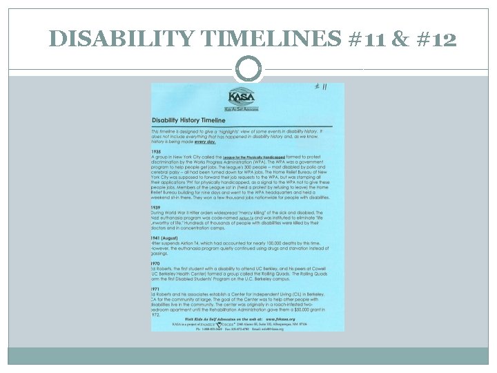 DISABILITY TIMELINES #11 & #12 