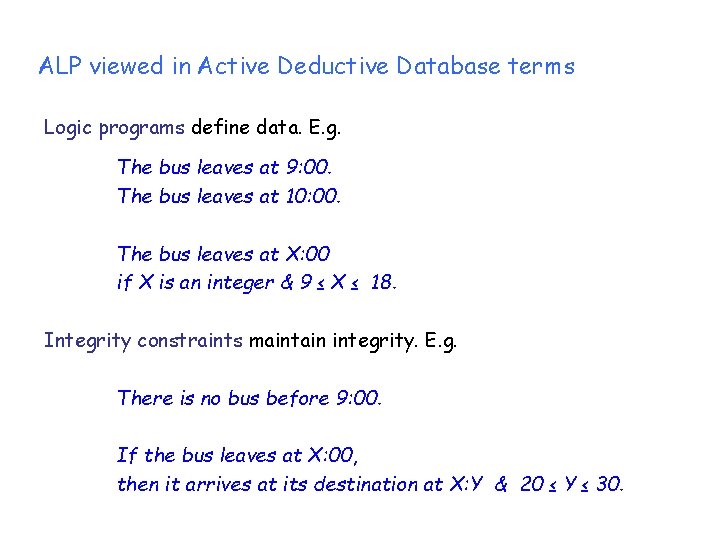 ALP viewed in Active Deductive Database terms Logic programs define data. E. g. The