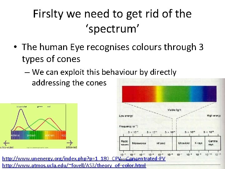 Firslty we need to get rid of the ‘spectrum’ • The human Eye recognises