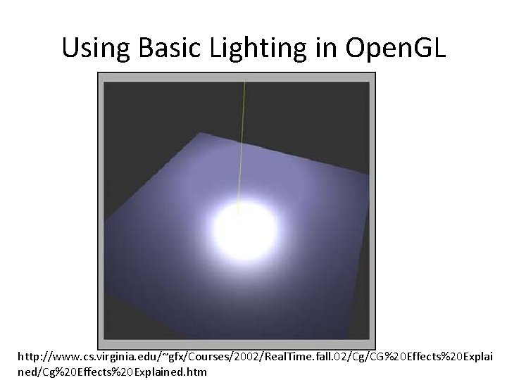 Using Basic Lighting in Open. GL http: //www. cs. virginia. edu/~gfx/Courses/2002/Real. Time. fall. 02/Cg/CG%20