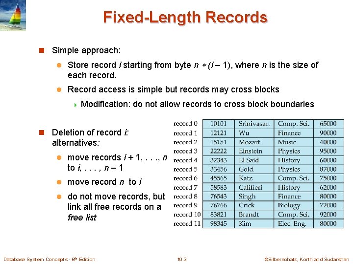 Fixed-Length Records n Simple approach: l Store record i starting from byte n (i