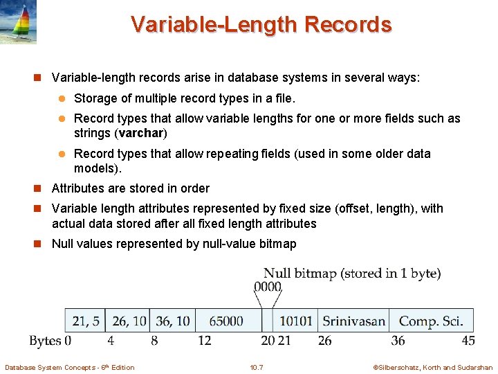 Variable-Length Records n Variable-length records arise in database systems in several ways: l Storage