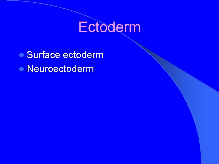 Ectoderm l Surface ectoderm l Neuroectoderm 