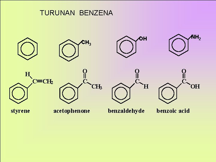 TURUNAN BENZENA CH 3 H C CH 2 styrene NH 2 OH O O