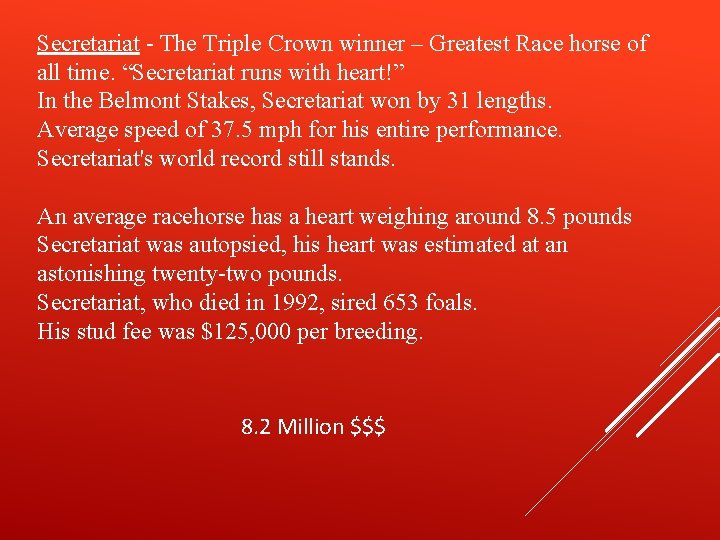 Secretariat - The Triple Crown winner – Greatest Race horse of all time. “Secretariat