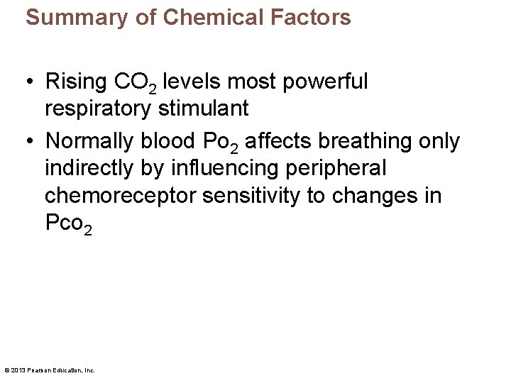 Summary of Chemical Factors • Rising CO 2 levels most powerful respiratory stimulant •