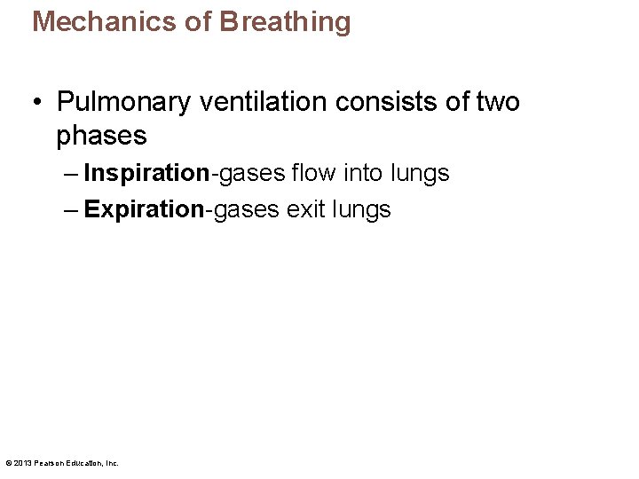 Mechanics of Breathing • Pulmonary ventilation consists of two phases – Inspiration-gases flow into