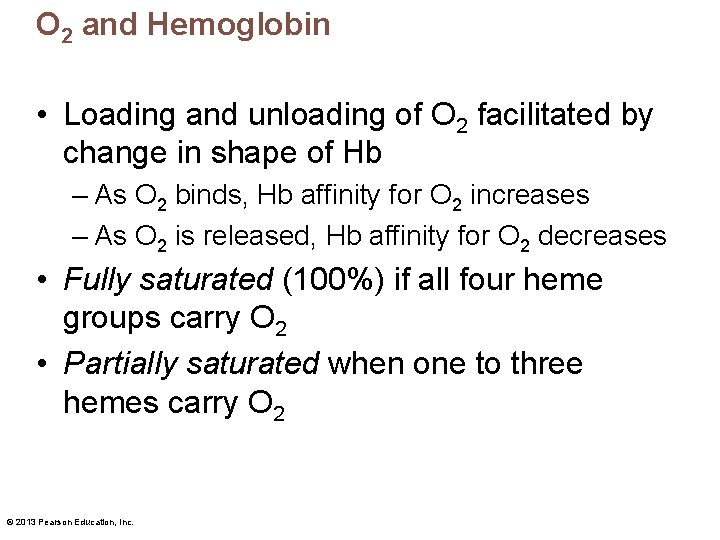 O 2 and Hemoglobin • Loading and unloading of O 2 facilitated by change