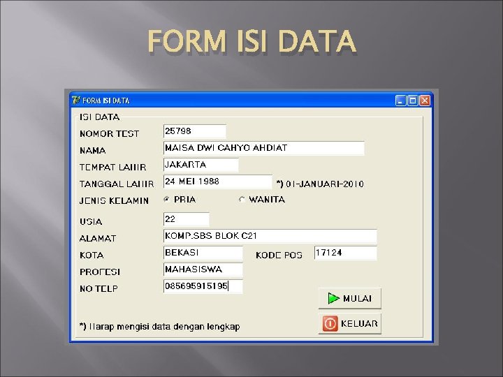 FORM ISI DATA 