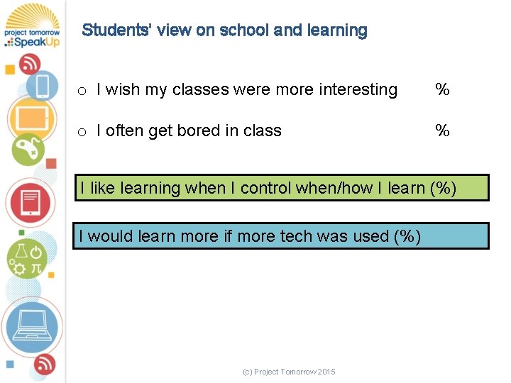 Students’ view on school and learning o I wish my classes were more interesting