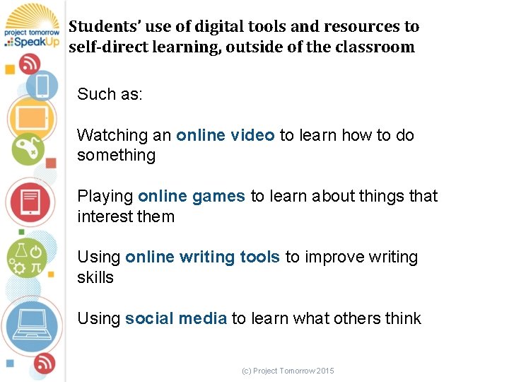 Students’ use of digital tools and resources to self-direct learning, outside of the classroom