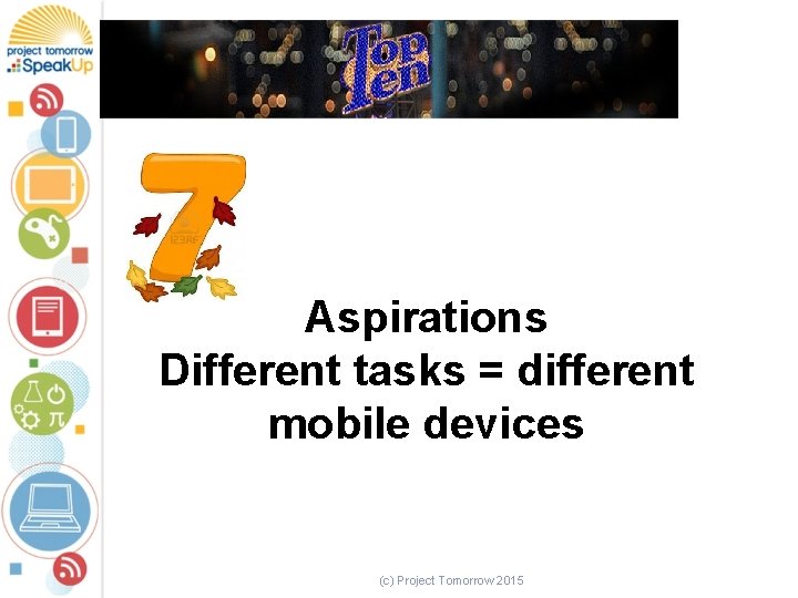 Aspirations Different tasks = different mobile devices (c) Project Tomorrow 2015 