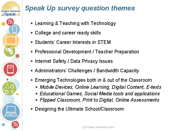 Speak Up survey question themes § Learning & Teaching with Technology § College and
