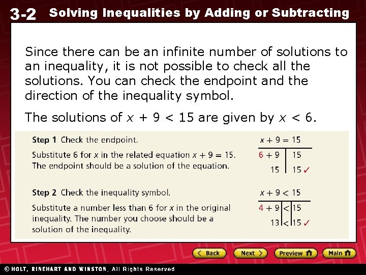 3 -2 Solving Inequalities by Adding or Subtracting Since there can be an infinite