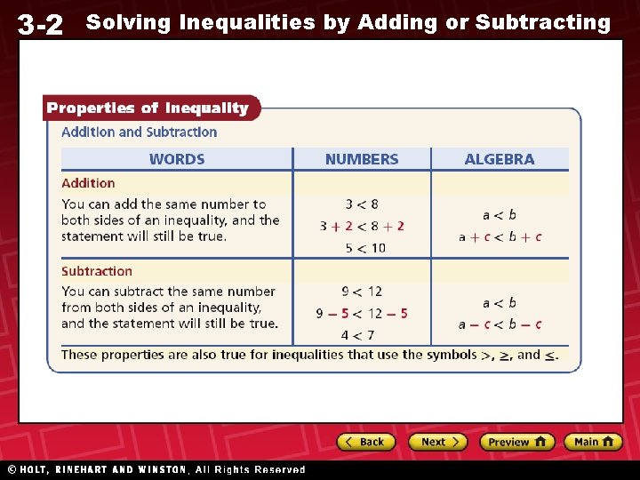 3 -2 Solving Inequalities by Adding or Subtracting 
