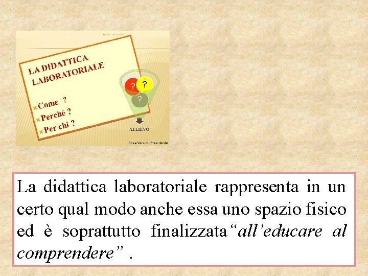 La didattica laboratoriale rappresenta in un certo qual modo anche essa uno spazio fisico