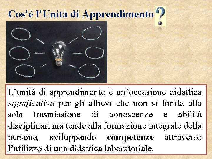 Cos’è l’Unità di Apprendimento L’unità di apprendimento è un’occasione didattica significativa per gli allievi