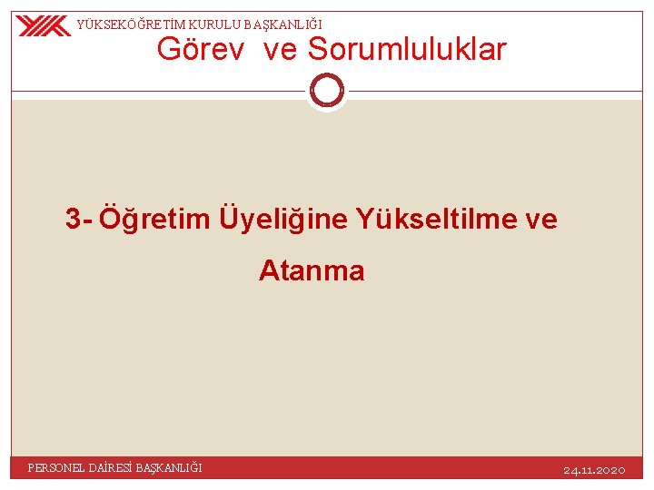 YÜKSEKÖĞRETİM KURULU BAŞKANLIĞI Görev ve Sorumluluklar 3 - Öğretim Üyeliğine Yükseltilme ve Atanma PERSONEL