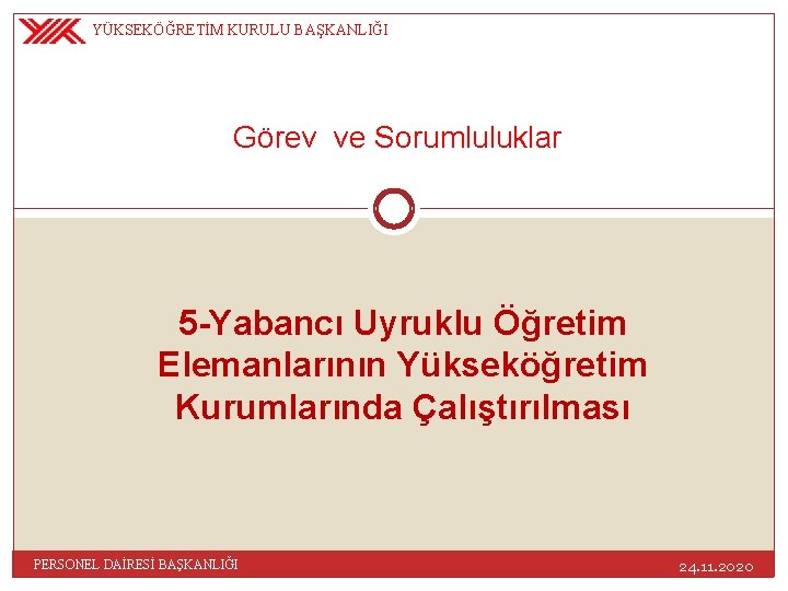 YÜKSEKÖĞRETİM KURULU BAŞKANLIĞI Görev ve Sorumluluklar 5 -Yabancı Uyruklu Öğretim Elemanlarının Yükseköğretim Kurumlarında Çalıştırılması