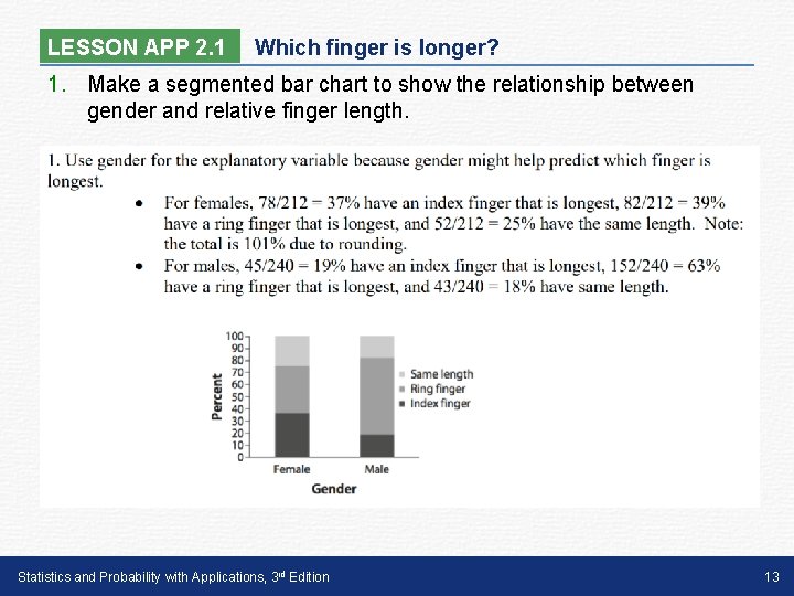 LESSON APP 2. 1 Which finger is longer? 1. Make a segmented bar chart