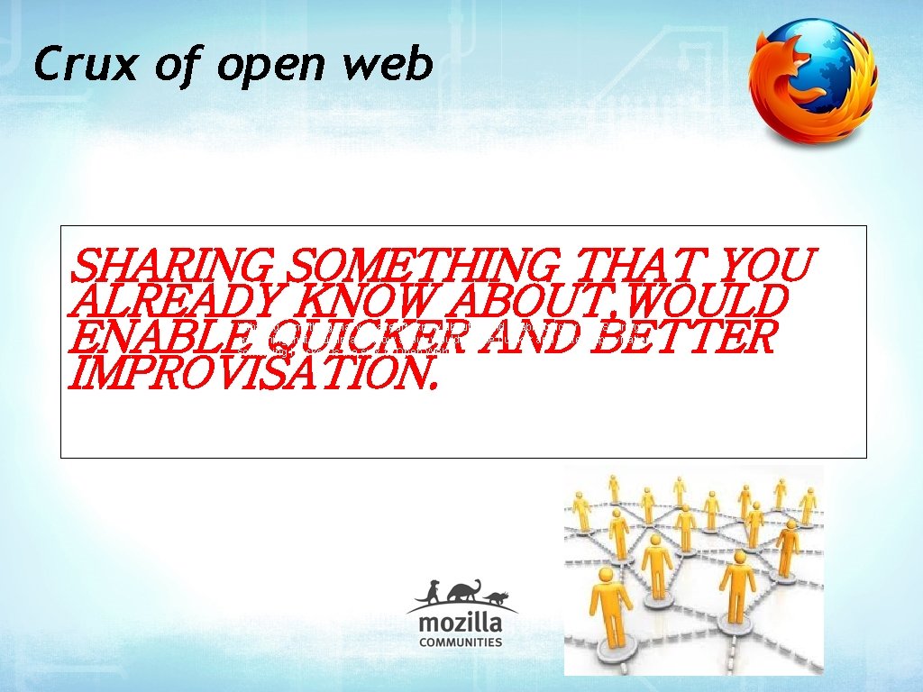 Crux of open web SHARING SOMETHING THAT YOU ALREADY KNOW ABOUT, WOULD ENABLE QUICKER