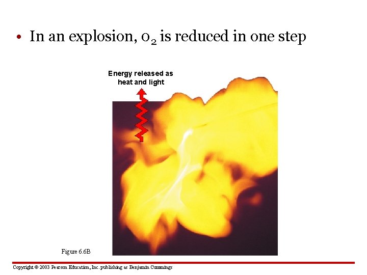  • In an explosion, 02 is reduced in one step Energy released as