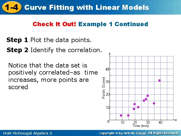 1 -4 Curve Fitting with Linear Models Check It Out! Example 1 Continued Step