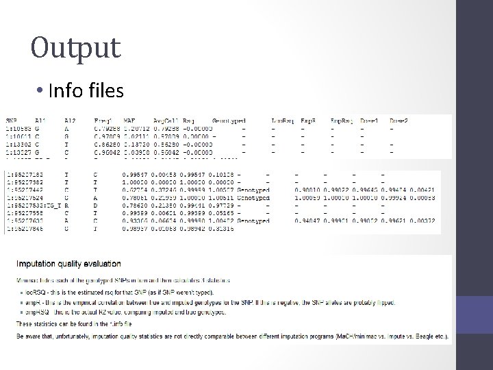 Output • Info files 