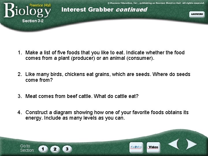 Interest Grabber continued Section 3 -2 1. Make a list of five foods that