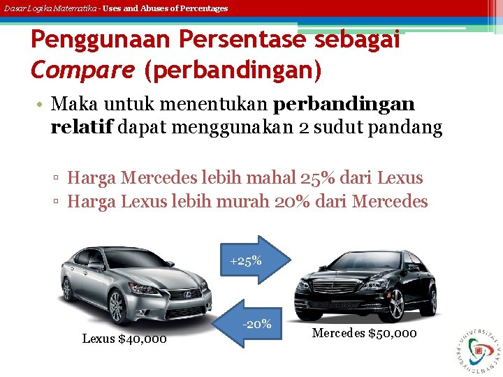 Dasar Logika Matematika - Uses and Abuses of Percentages Penggunaan Persentase sebagai Compare (perbandingan)