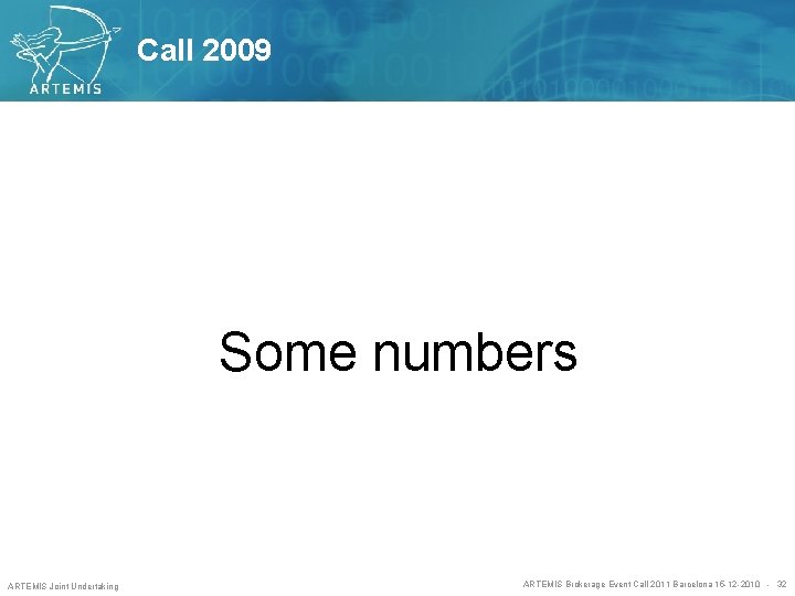 Call 2009 Some numbers ARTEMIS Joint Undertaking ARTEMIS Brokerage Event Call 2011 Barcelona 15