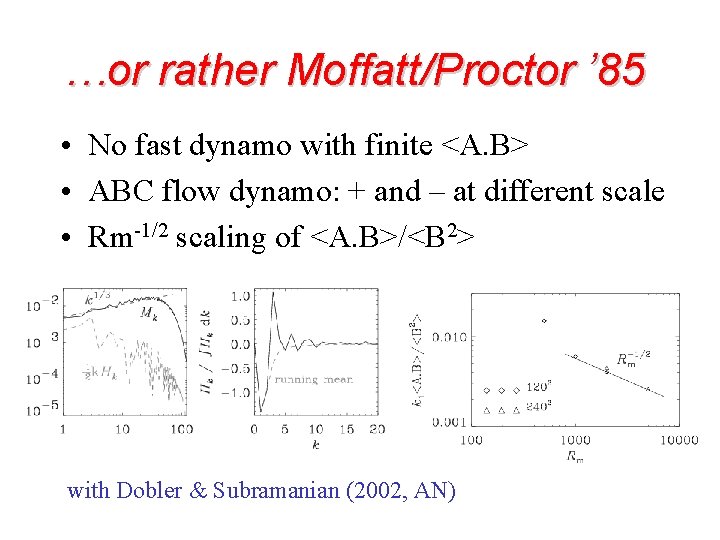 …or rather Moffatt/Proctor ’ 85 • No fast dynamo with finite <A. B> •
