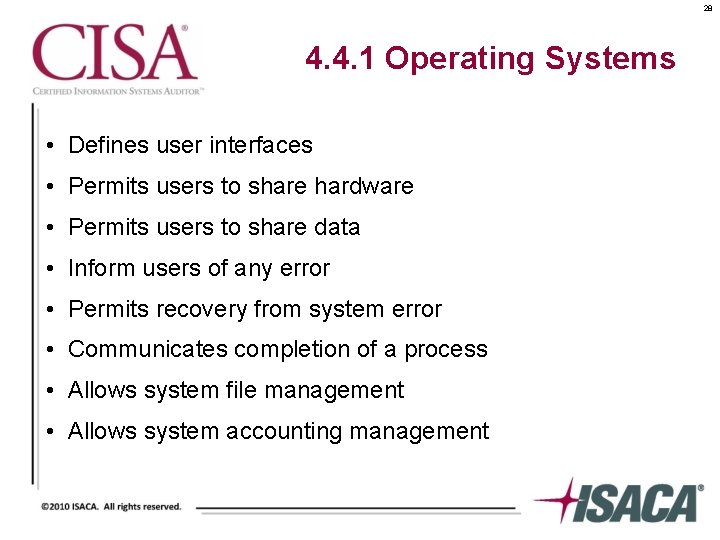 28 4. 4. 1 Operating Systems • Defines user interfaces • Permits users to