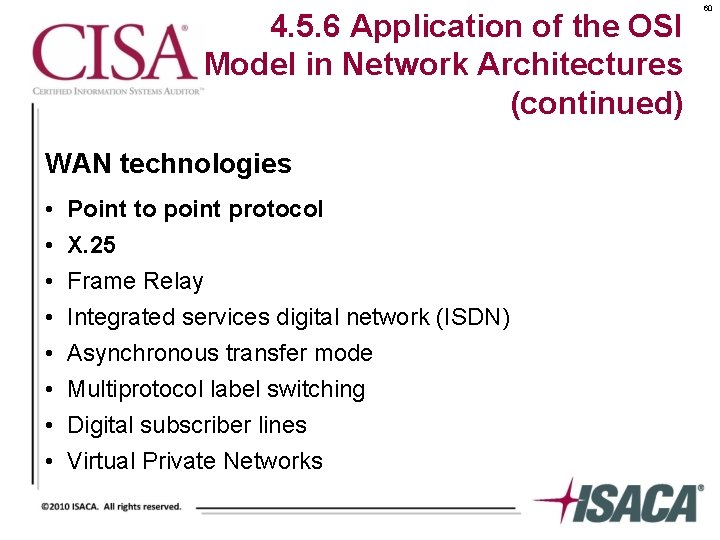 4. 5. 6 Application of the OSI Model in Network Architectures (continued) WAN technologies