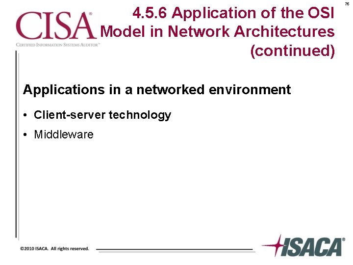 4. 5. 6 Application of the OSI Model in Network Architectures (continued) Applications in