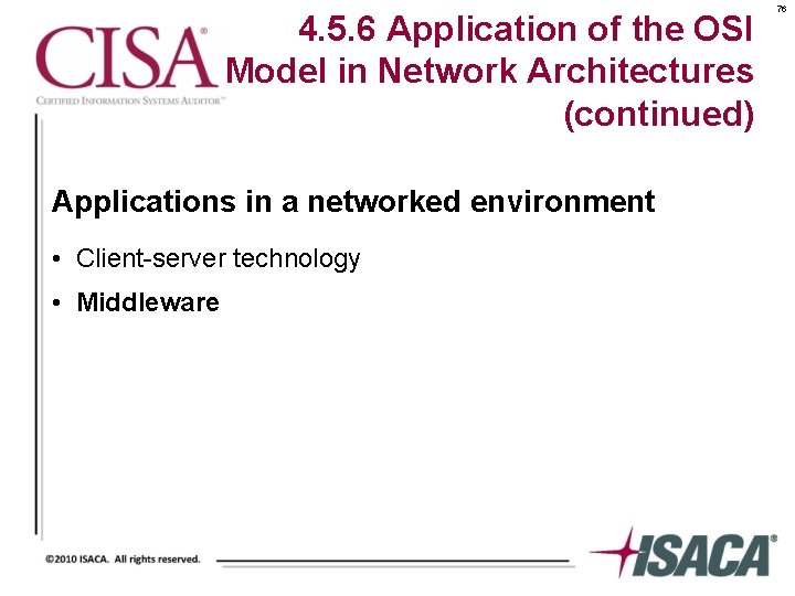 4. 5. 6 Application of the OSI Model in Network Architectures (continued) Applications in