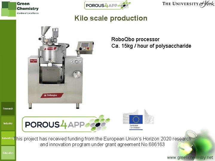 Kilo scale production Robo. Qbo processor Ca. 15 kg / hour of polysaccharide This