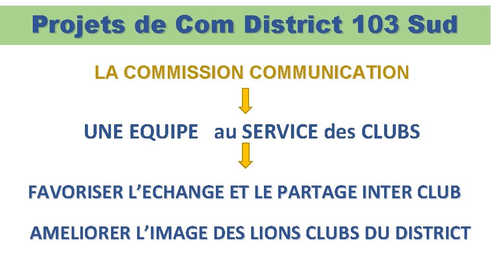 Projets de Com District 103 Sud LA COMMISSION COMMUNICATION UNE EQUIPE au SERVICE des