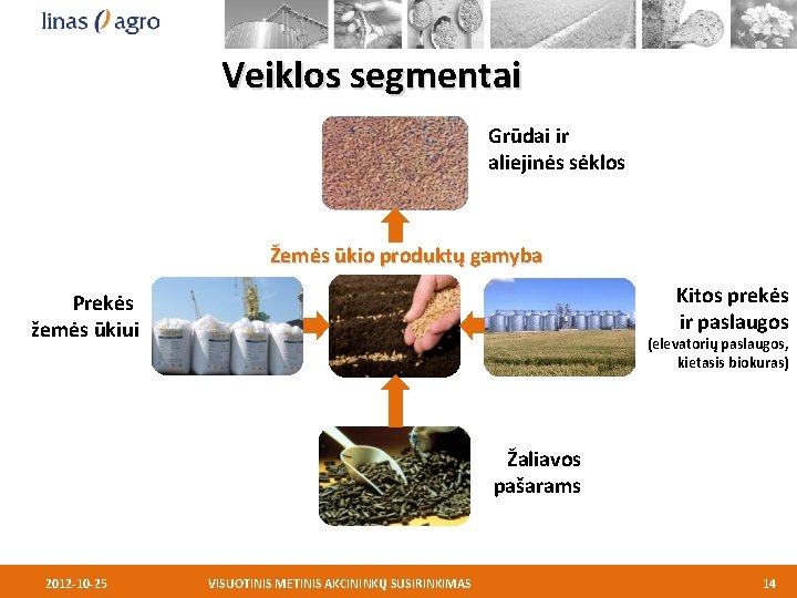 Veiklos segmentai Grūdai ir aliejinės sėklos Žemės ūkio produktų gamyba Kitos prekės ir paslaugos