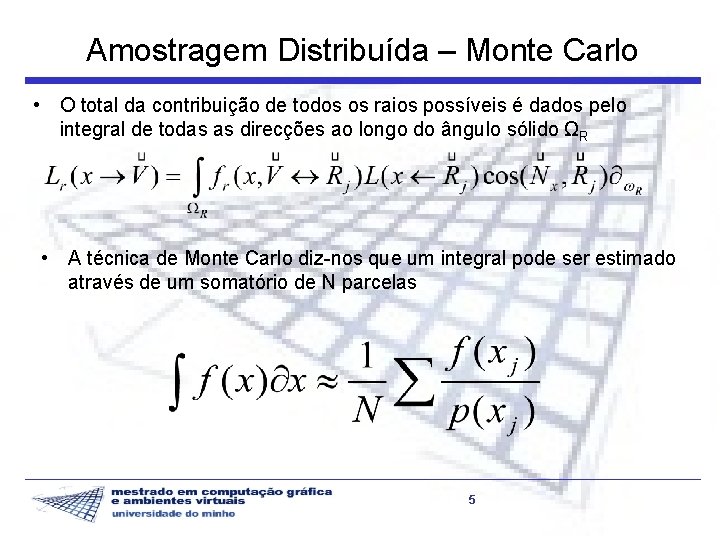 Amostragem Distribuída – Monte Carlo • O total da contribuição de todos os raios