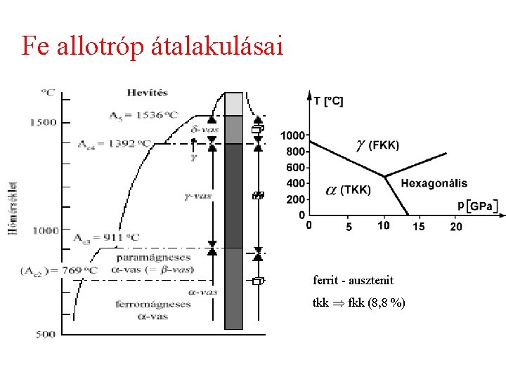 Fe allotróp átalakulásai ferrit - ausztenit tkk fkk (8, 8 %) 