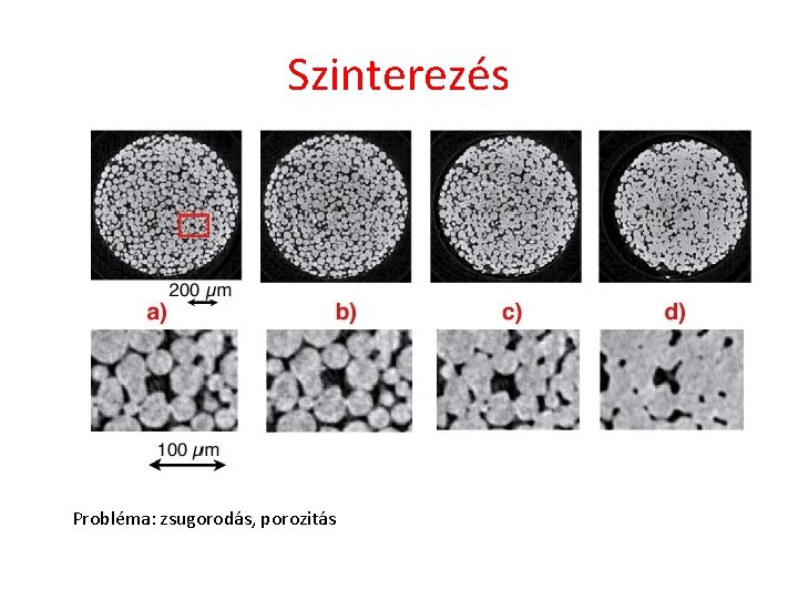 Szinterezés Probléma: zsugorodás, porozitás 