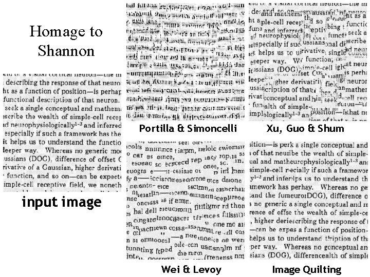 Homage to Shannon Portilla & Simoncelli Xu, Guo & Shum input image Wei &